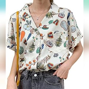 Adorable fruit and mushroom button up top
